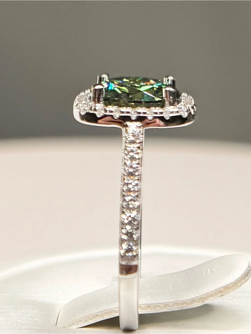 MOISSANITE 3 ct Mystic Green Center Stone w/Halo and Pave Stones